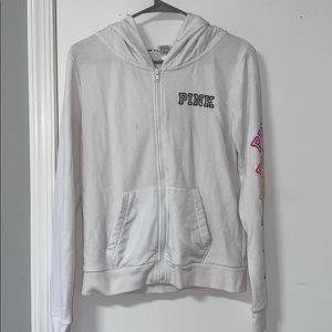 Victoria Secret Pink White Zip-up Hoodie